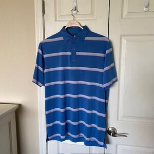 FootJoy Polo‎ Shirt Golf Stretch Short Sleeve Blue Striped Athletic Men's Large